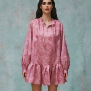 Laura Ashley & Urban Outfitters pink ruffle tunic oversize dress size Small